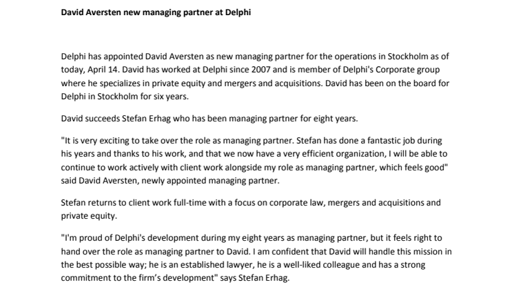David Aversten new managing partner at Delphi