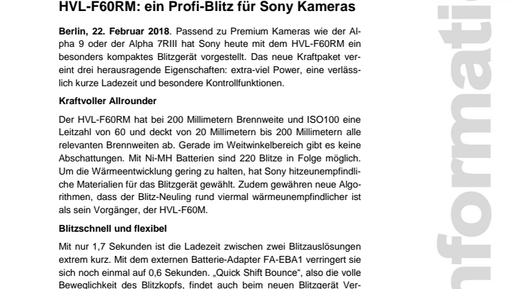 HVL-F60RM: ein Profi-Blitz für Sony Kameras