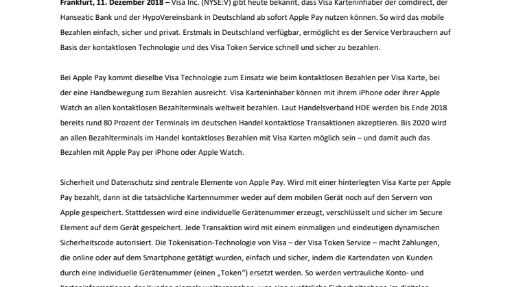Apple Pay jetzt für Visa Karteninhaber in Deutschland verfügbar