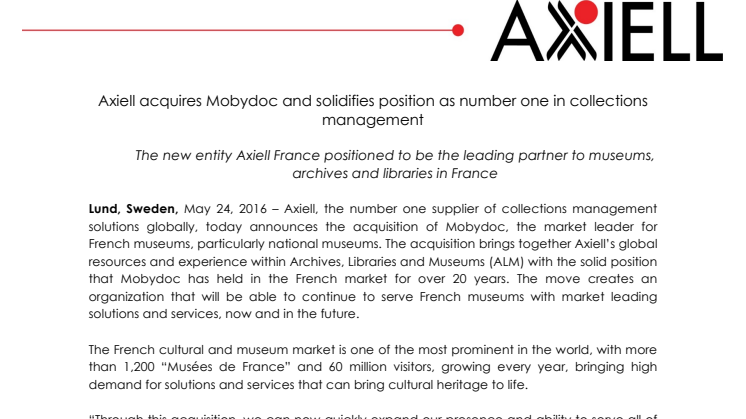 Axiell acquires Mobydoc and solidifies position as number one in collections management
