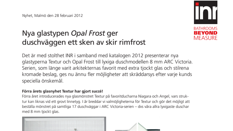 Nya glastypen Opal Frost ger duschväggen ett sken av skir rimfrost