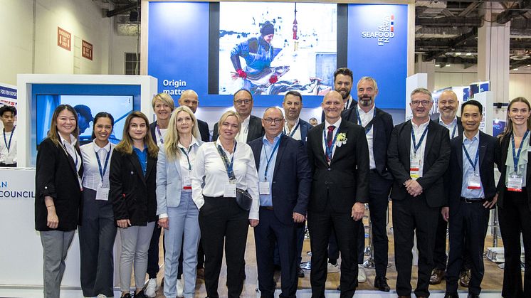 Et knippe av eksportørene som var til stede under Seafood Expo Asia. Foto: Norges sjømatråd