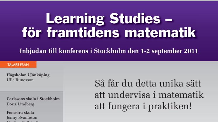 Learning studies - För framtidens matematik, konferens 1-2 september