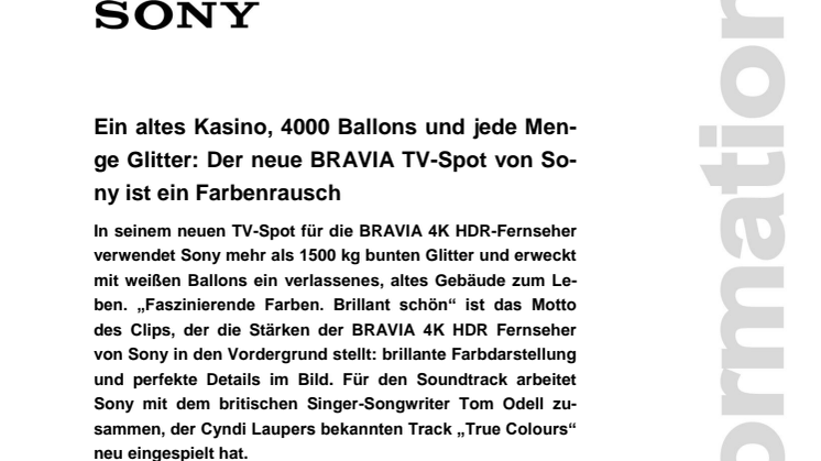 Ein altes Kasino, 4000 Ballons und jede Menge Glitter: Der neue BRAVIA TV-Spot von Sony ist ein Farbenrausch