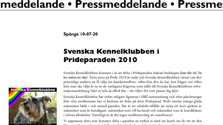 Svenska Kennelklubben i Prideparaden 2010