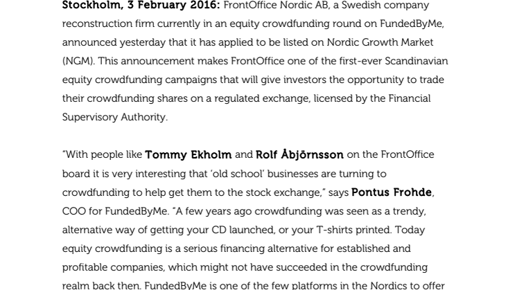 First Nordic equity crowdfunding campaign heading for Stockholm public listing