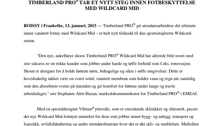 Timberland PRO® tar et nytt steg innen fotbeskyttelse med Wildcard Mid 