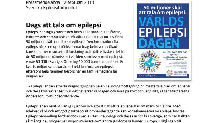 Dags att tala om epilepsi - VÄRLDSEPILEPSIDAGEN 12 februari