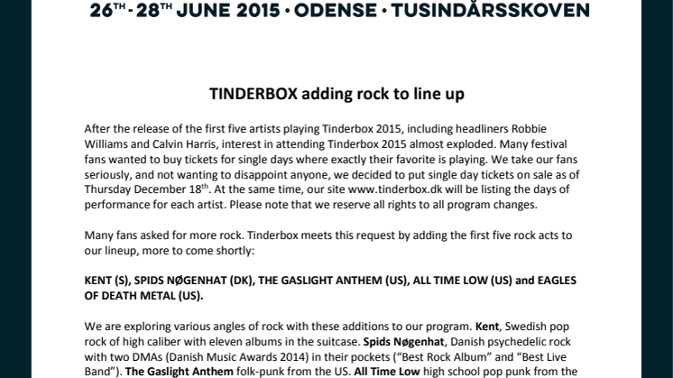 TINDERBOX adding rock to line up