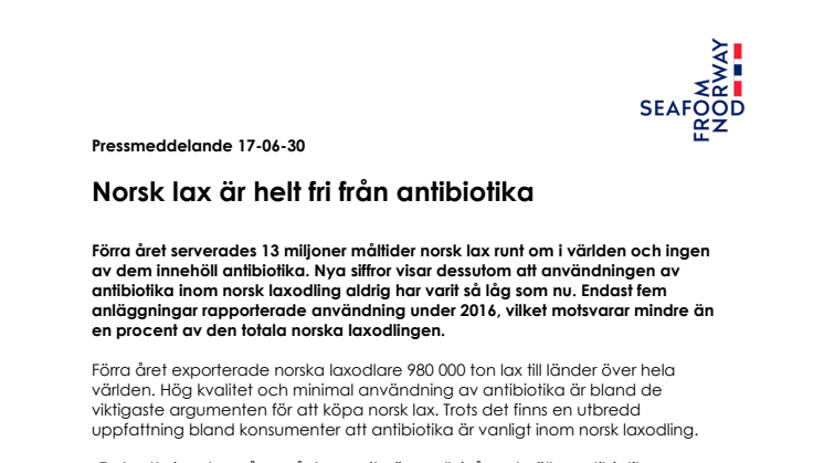 Norsk lax är helt fri från antibiotika