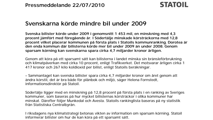 Svenskarna körde mindre bil under 2009