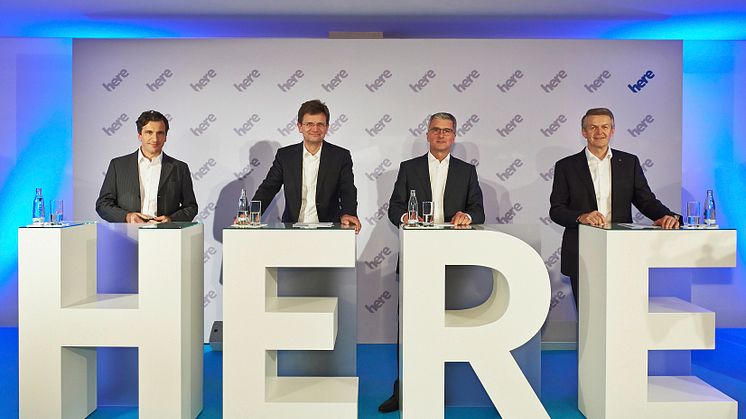 Sean Fernbeck, President HERE; Klaus Fröhlich, BMW AG; Rupert Stadler, AUDI AG; Thomas Weber, Daimler AG