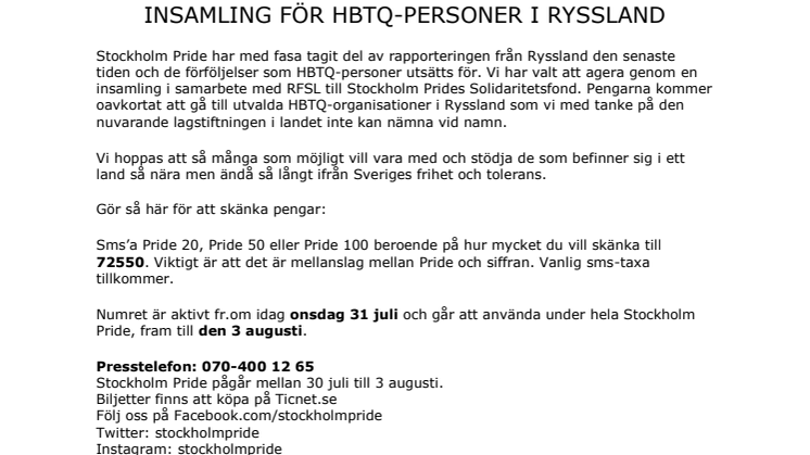 Stockholm Pride och RFSL startar sms-insamling 
