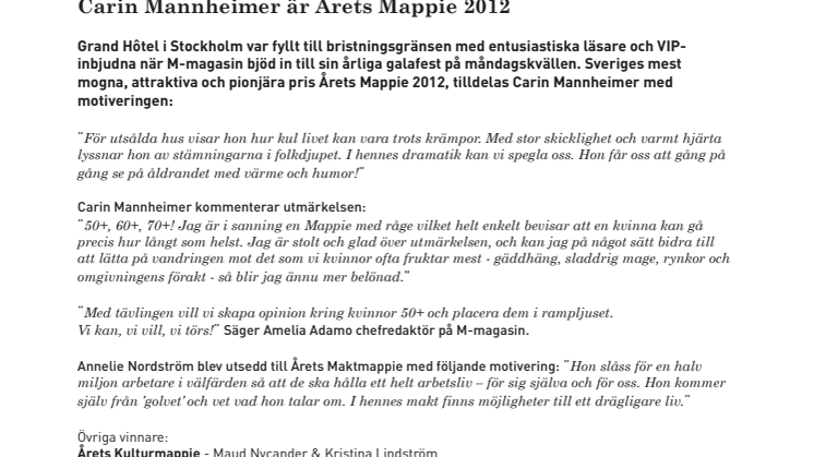 Carin Mannheimer är Årets Mappie 2012