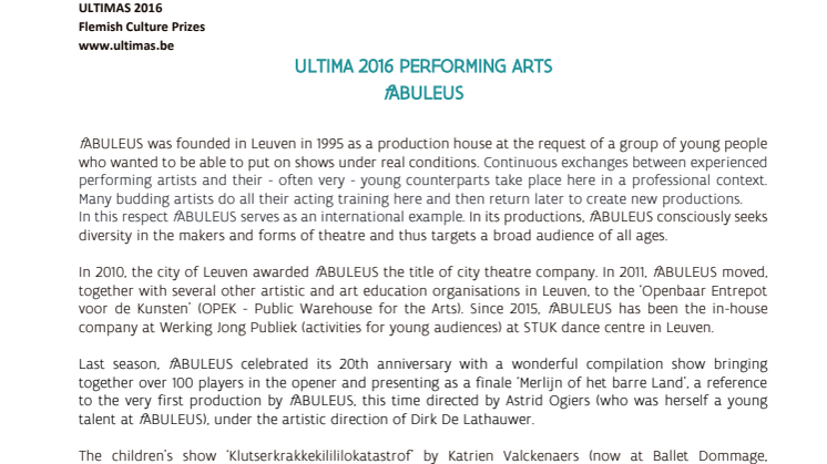 background document Ultima 2016 Performing Arts