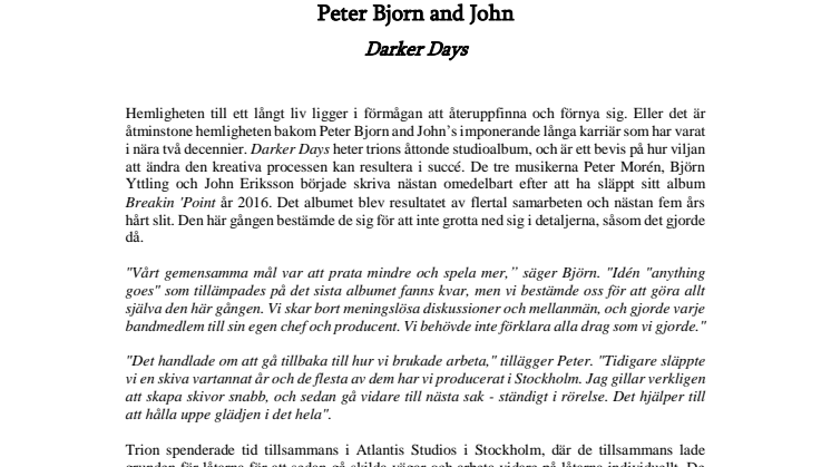 Peter Bjorn and John - biografi 2018