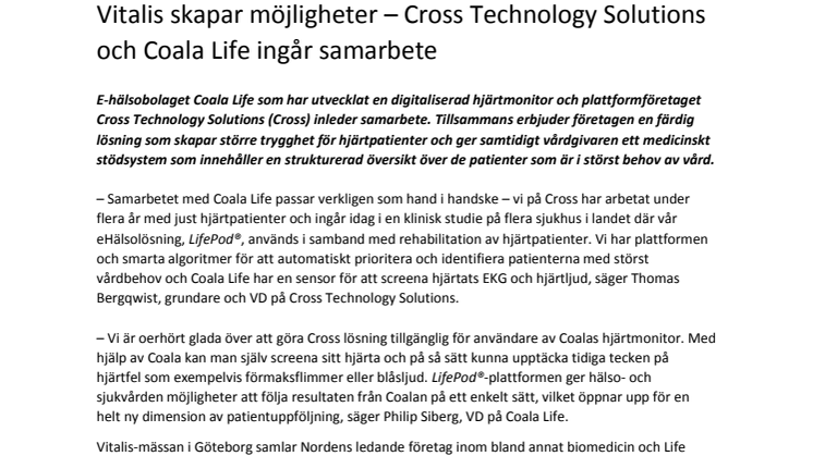 Vitalis skapar möjligheter – Cross Technology Solutions och Coala Life ingår samarbete