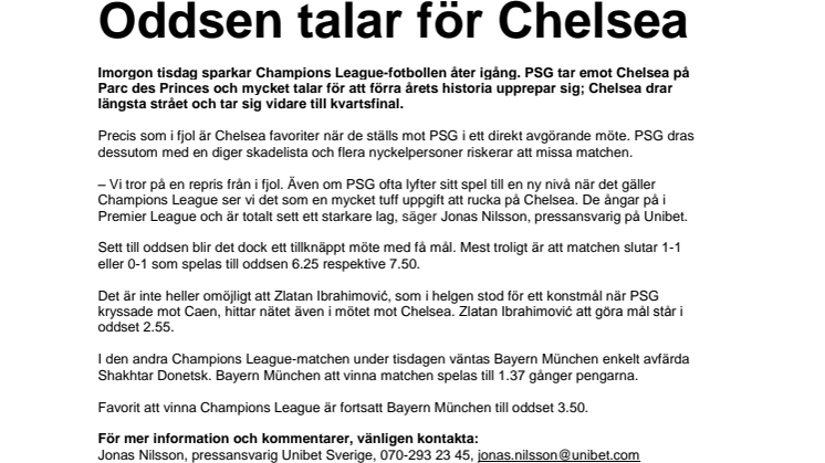 Oddsen talar för Chelsea