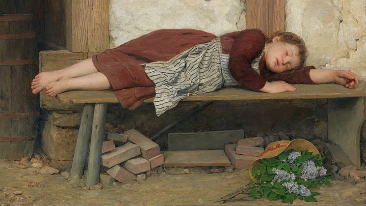 Wikimedia: Albert Anker – Sovande flicka på en träbänk
