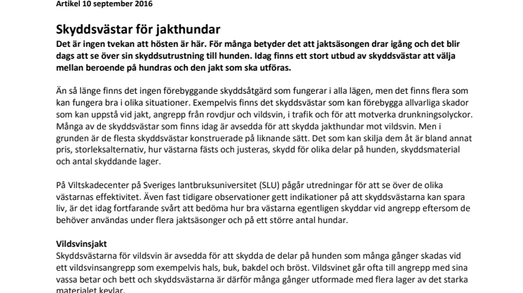 Skyddsväst för jakthundar 