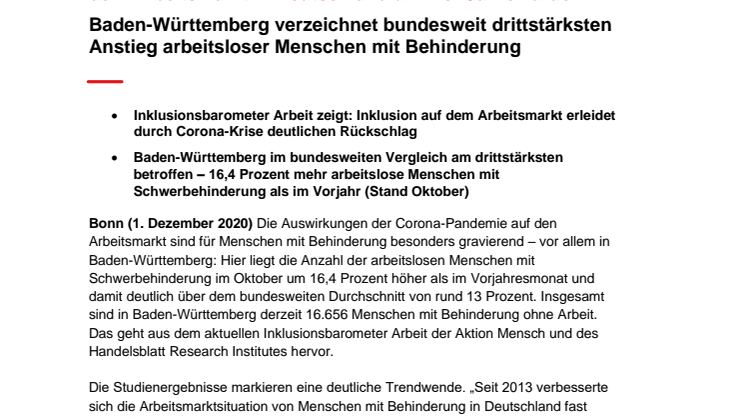 Inklusionsbarometer Arbeit / Baden-Württemberg