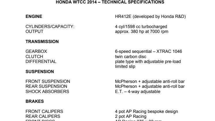 Honda släpper lös nya muskulösa Civic i 2014 års WTCC säsong