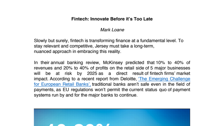 Fintech: Innovate Before it’s Too Late