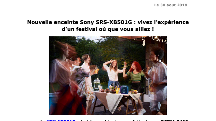 Nouvelle enceinte Sony SRS-XB501G : vivez l’expérience d’un festival où que vous alliez !