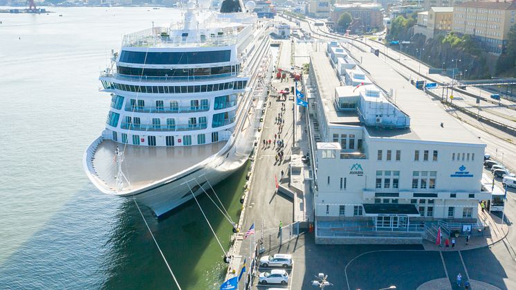 Viking Sky var ett av kryssningsfartygen som anlöpte America Cruise Terminal vid Stigbergskajen under 2019. Hanseatic Inspiration blir först ut 2020. Bild: Göteborgs Hamn AB.