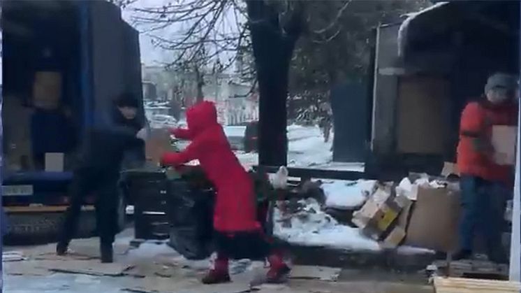 Volunteers preparing a gluten-free food shipment in a wintry Kyiv. Photo: Ukrainian Coeliac Society