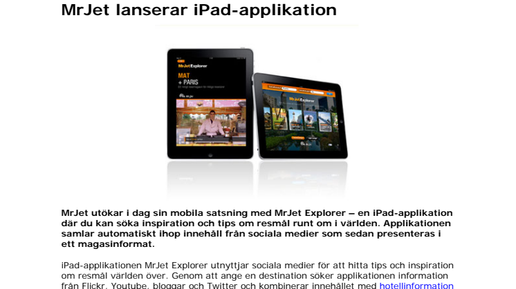 MrJet lanserar iPad-applikation