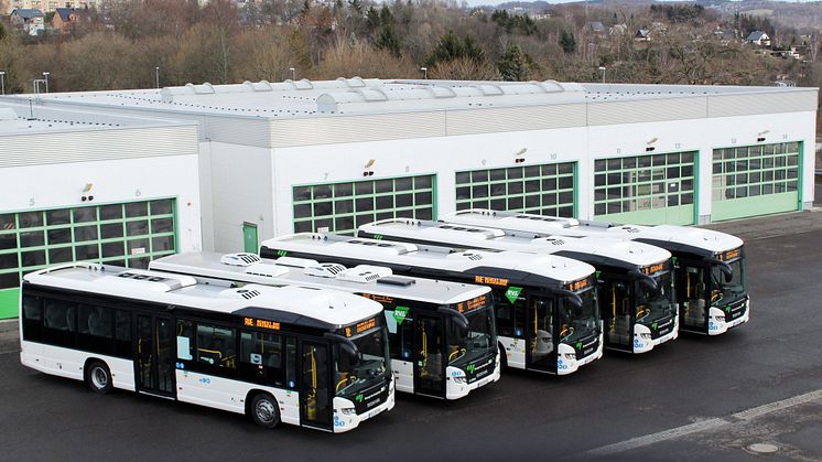 Fünf Scania Citywide Hybridbusse gehören seit kurzem zum Fuhrpark der Regionalverkehr Erzgebirge GmbH, RVE.