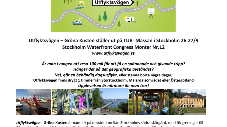 Utflyktsvägen – Gröna Kusten ställer ut på TUR- Mässan i Stockholm 26-27/9