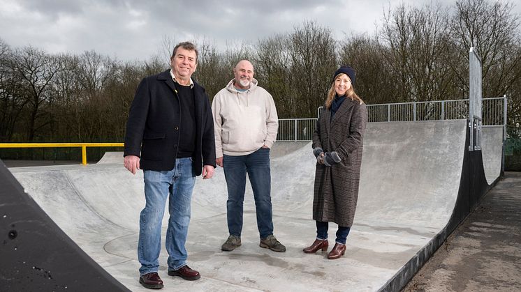 Councillor Alan Quinn (cabinet member) with Mike Bent (parks manager) and Rachael Gildert (Proffitts).