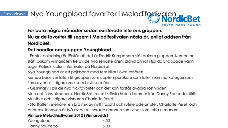 Nya Youngblood favoriter i Melodifestivalen