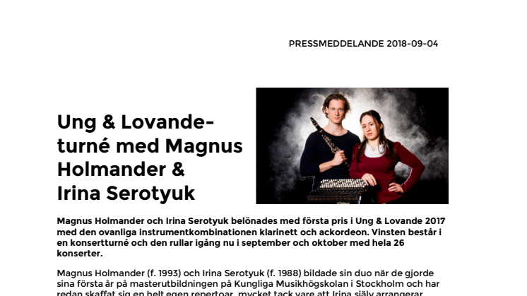 Ung & Lovande-turné med Magnus Holmander och Irina Serotyuk