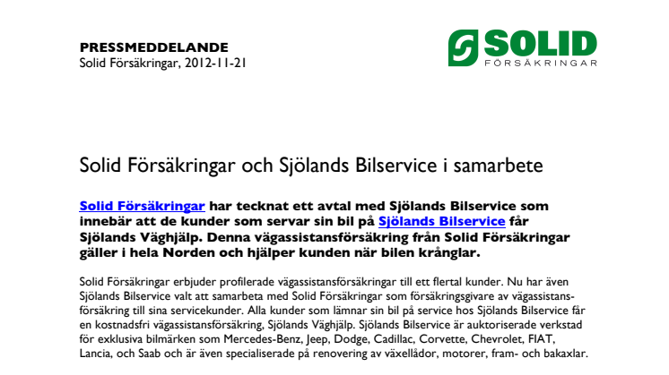 Solid Försäkringar och Sjölands Bilservice i samarbete
