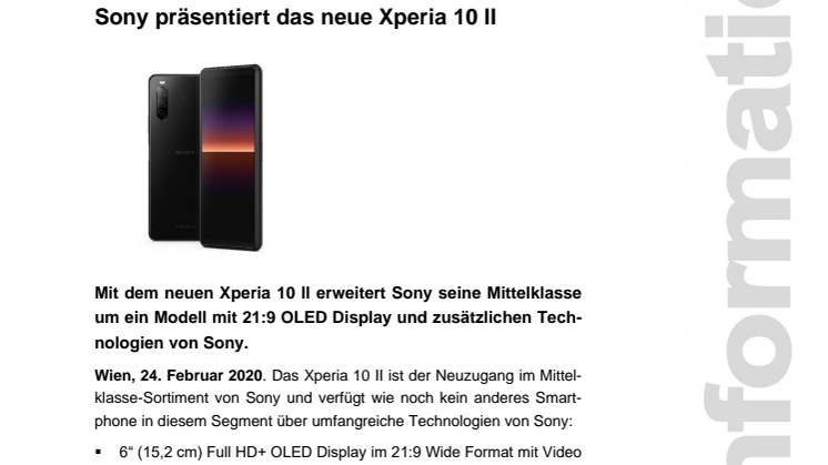Sony präsentiert das neue Xperia 10 II