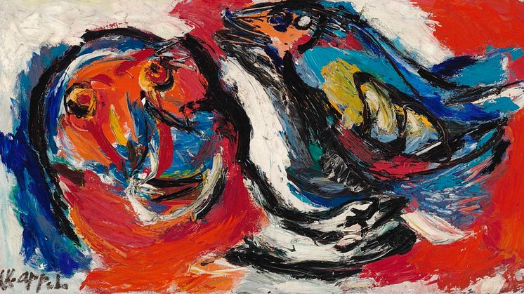 Karel Appel- Uden titel, 1957. Signeret. Olie på lærred. 80 x 150 cm