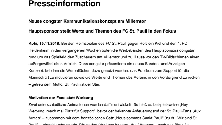 Neues congstar Kommunikationskonzept am Millerntor