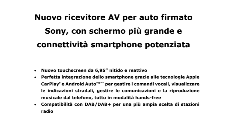 Nuovo ricevitore AV per auto firmato Sony, con schermo più grande e connettività smartphone potenziata