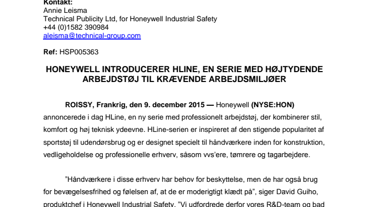 Honeywell introducerer HLine, en serie med højtydende arbejdstøj til krævende arbejdsmiljøer