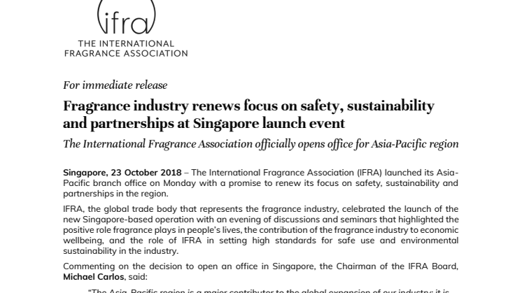 Fragrance industry renews focus on safety, sustainability and partnerships at Singapore launch event