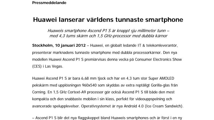 Huawei lanserar världens tunnaste smartphone