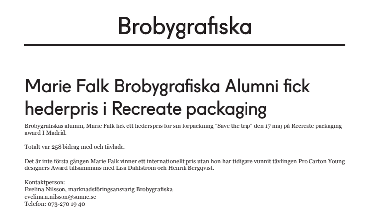 Brobygrafiska alumni vann hederspris i Madrid - Recreate packaging award