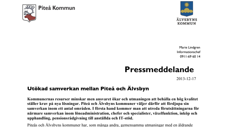 Utökad samverkan mellan Piteås och Älvsbyns kommuner