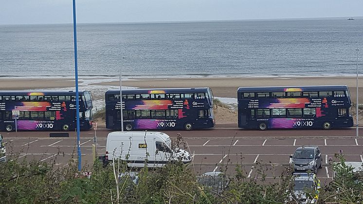 Great North Run buses at the finish line in South Shields