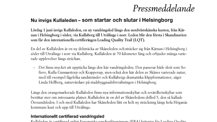 Nu invigs Kullaleden – som startar och slutar i Helsingborg