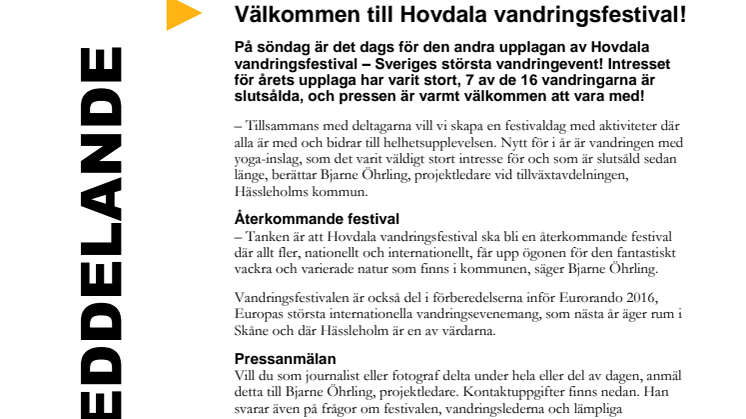 Pressinbjudan - Välkommen till Hovdala vandringsfestival!