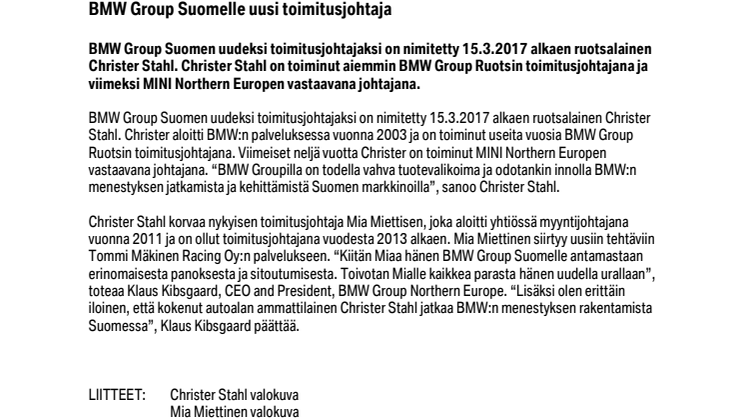 BMW Group Suomelle uusi toimitusjohtaja